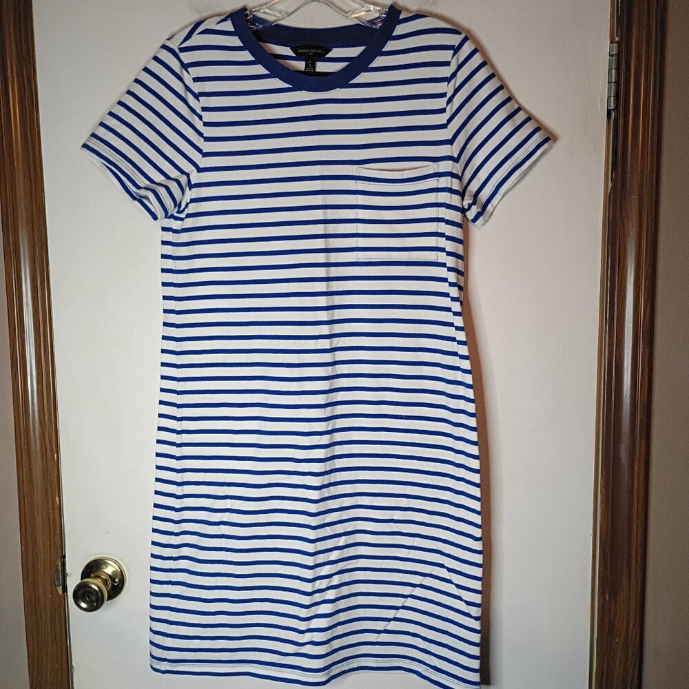 Banana Republic Blue White Striped T Shirt Dress Pocket Short Sleeve